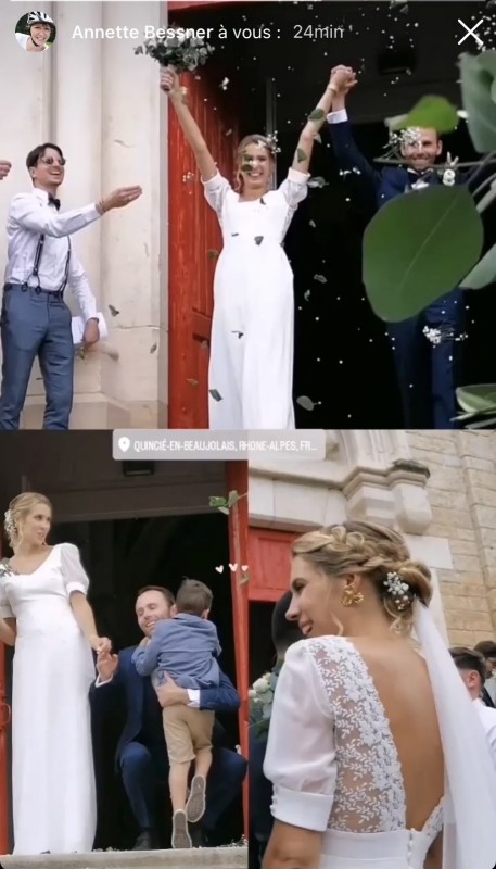 mariée en sortie d'église avec une coiffure en chignon bas